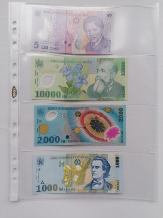 Bancnote - Folii DACO (A4) - 4 compartimente pentru stocare bancnote Romania / bancnote straine