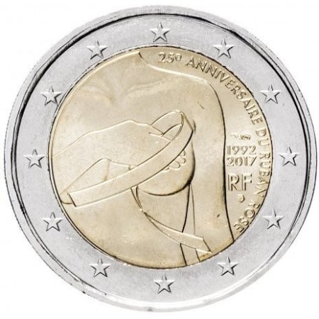 Monede Euro, Eurocenti - Franta 2 euro 2017, Panglica roz, UNC