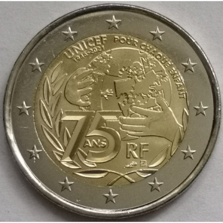 Monede Euro, Eurocenti - Franta 2 euro 2021, 75 ani de la fondarea UNICEF, UNC