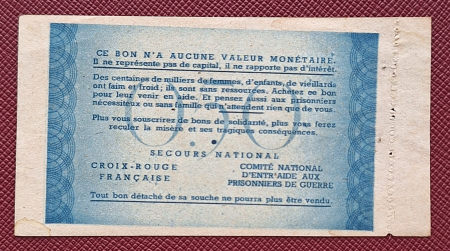 Franta, bon de solidaritate 50 Centime 1941-1942, cu cotor [1]