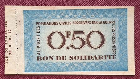 Franta - Franta, bon de solidaritate 50 Centime 1941-1942, cu cotor