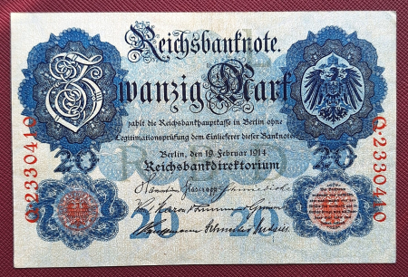 Bancnote Europa - Germania 20 mark 1914, aproape necirculata