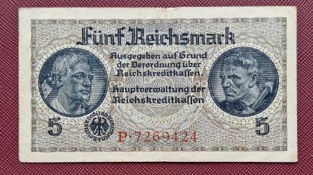 Bancnote - Germania 5 reichsmark 1940-1945, circulata