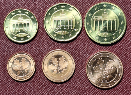 Monede Euro, Eurocenti - Germania, set 6 monede 2002: 1,2,5,10,20,50 centi, UNC