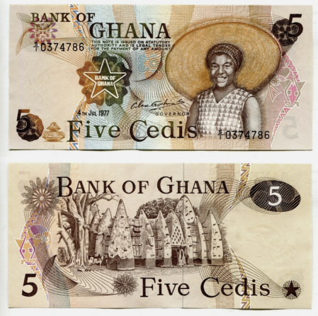 Ghana - Ghana 5 Cedis 1977, Moscheea Larabanga, UNC