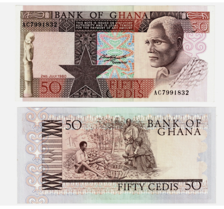 Bancnote - Ghana, 50 Cedis 1980, prelucrare pastai de cacao, necirculata