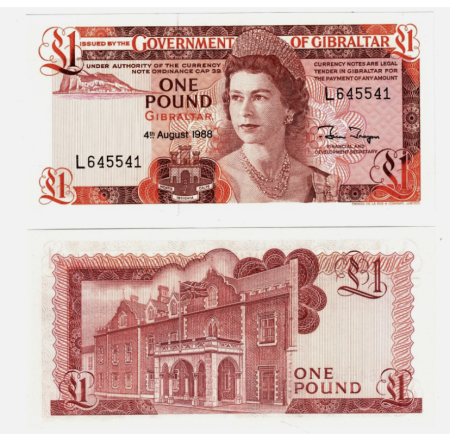 Bancnote Europa - Gibraltar 1 Pound 1988, necirculata, portretul Reginei Elisabeta II