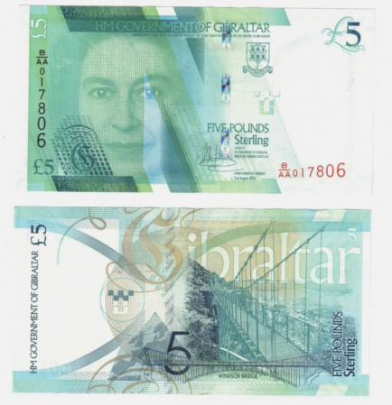 Bancnote Europa - Gibraltar 5 Pounds 2021, necirculata, ultima bancnota cu portretul Reginei Elisabeta II