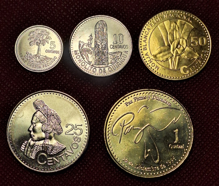 Monede America - Guatemala set 5 monede 2000-2012: 5,10,25,50 centavos + 1 quetzal, necirculate