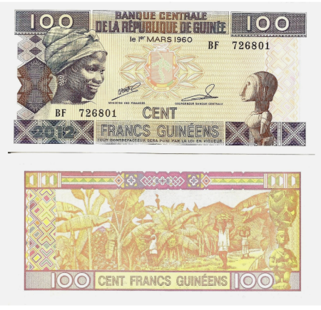 Bancnote Africa - Guineea 100 Franci 2012-2015, necirculata