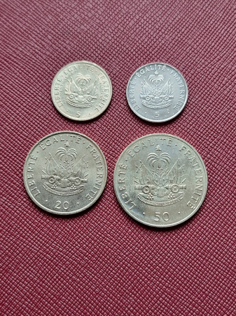 Monede America - Haiti set 4 monede 1975-1997: 5 centimes 1975 si 1997, 20, 50 Centimes 1991,UNC