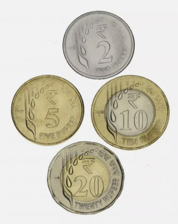 Monede Asia - India set 4  monede 2014-2020: 2,5,10,20 Rupii, picaturi de ploaie, UNC