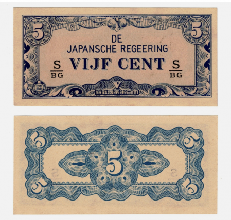Bancnote Europa - Indiile de Est Neerlandeze, 5 centi 1942, necirculata, Ocupatia Japoneza