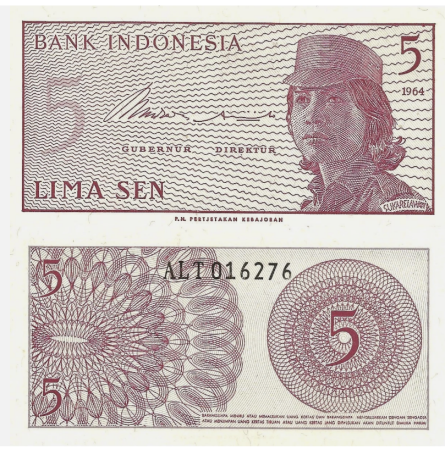 Bancnote Asia - Indonezia 5 sen 1964 UNC
