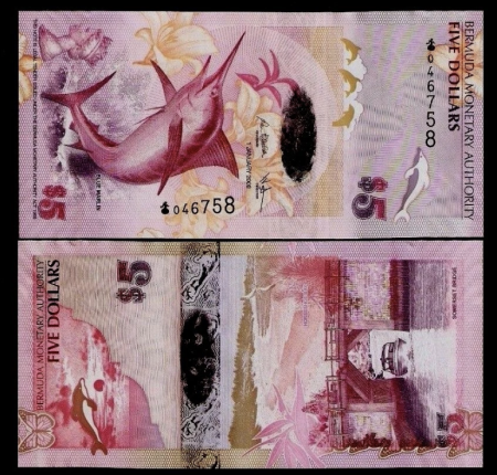 Insulele Bermude - Insulele Bermude 5 Dolari 2009, Rechinul, bancnota Hybrid, UNC
