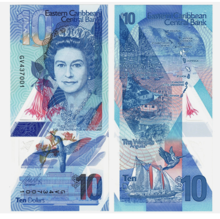 Bancnote - Insulele Caraibe 10 Dolari 2021, polimer, pasarea colibri, UNC