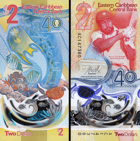 Idei cadouri - Insulele Caraibe 2 Dolari 2023, necirculata ( polimer, aniversara )
