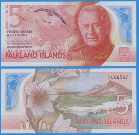 Insulele Falkland - Insulele Falkland 5 pounds 2025, polimer, necirculata, Regele Charles