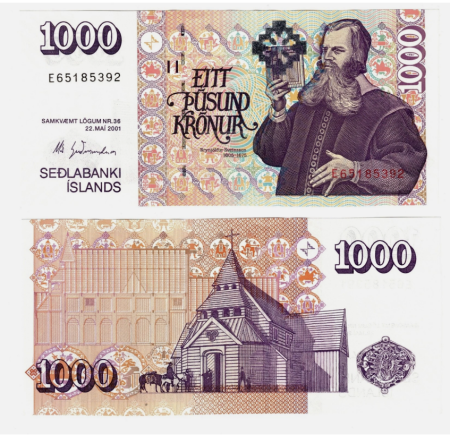 Bancnote - Islanda 1000 Kronur 2019, Már Guðmundsson, UNC