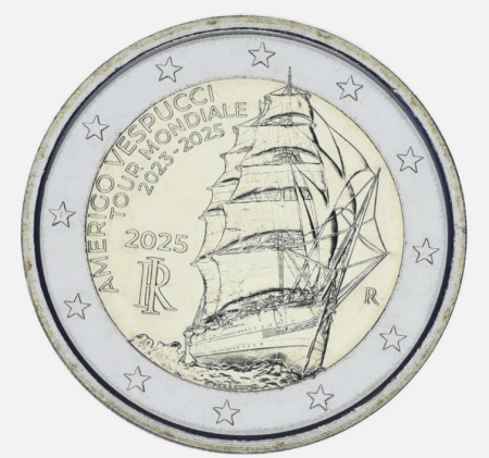 Italia - Italia 2 euro 2025 corabia lui Amerigo Vespucci, UNC