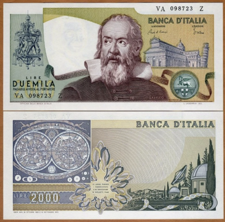 Italia - Italia 2000 Lire  1983: Galileo Galilei, Turnul din Pisa, necirculata