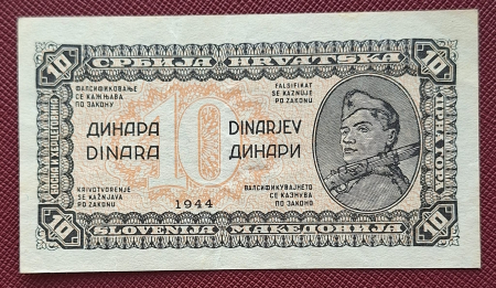 Iugoslavia - Iugoslavia 10 Dinari 1944, aproape necirculata