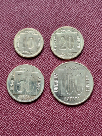 Monede Europa - Iugoslavia set 4 monede 1988-1989: 10,20,50,100 Dinari, aproape necirculate