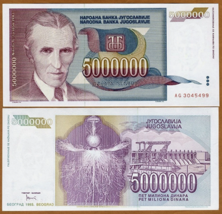 Bancnote - IUGOSLAVIA 5 Milioane Dinari 1993, aproape necirculata