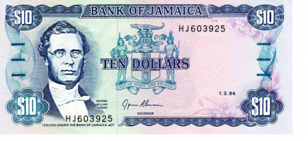 Jamaica 10 Dolari 1994, George William Gordon, necirculata [1]