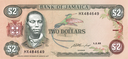 Jamaica 2 dolari 1993, Paul Bogle, erou national, necirculata [0]