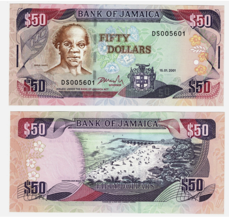 Jamaica - Jamaica 50 Dolari 2001, necirculata, Samuel Sharpe, erou national