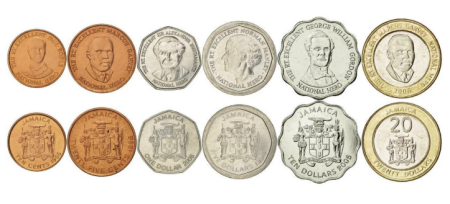 Monede America - Jamaica set 6 monede 1996-2008: 10, 25 Centi, 1,5,10,20 Dolari, UNC