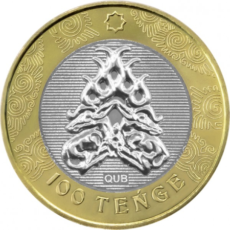 Monede - Kazakhstan 100 tenge 2022: Placile de aur in forma de cerbi, UNC