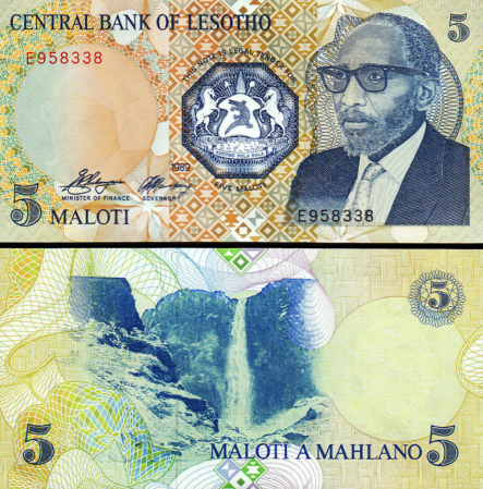 Bancnote Africa - Lesotho 5 Maloti 1989, necirculata