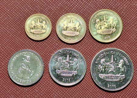 Lesotho 6 monede set 1998-2023: 10,20,50 Lisente, 1,2,5 Maloti, UNC [1]