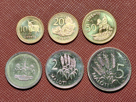 Monede straine - Lesotho 6 monede set 1998-2023: 10,20,50 Lisente, 1,2,5 Maloti, UNC