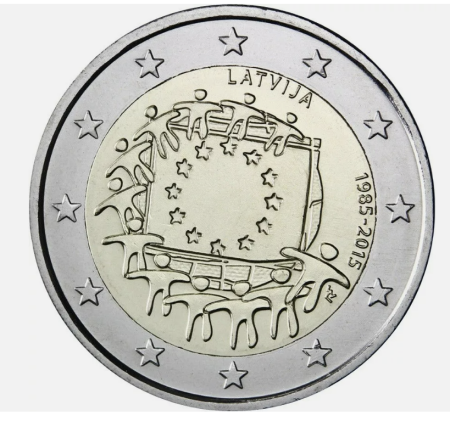 Monede Euro, Eurocenti - Letonia  2 euro 2015, A 30-a aniversare a drapelului Europei, UNC