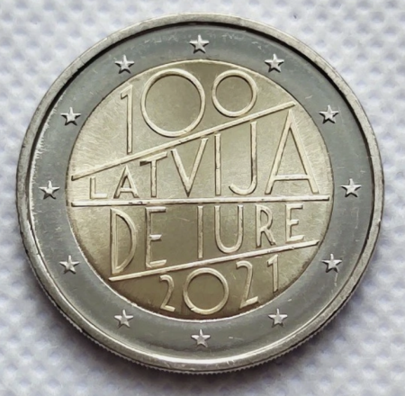 Monede Euro, Eurocenti - Letonia  2 euro 2021, 100 ani de la Recunoasterea de Jure a Letoniei, UNC