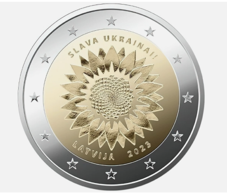 Monede Euro, Eurocenti - Letonia  2 euro 2023, Slava Ucraina, UNC
