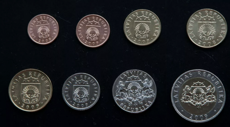 Letonia 6 monede set 2008-2009: 1,2,5,10,20,50 Santimi, 1Lats si 2 Lati, UNC [1]