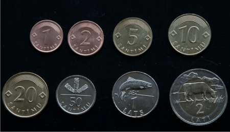 Monede Europa - Letonia 6 monede set 2008-2009: 1,2,5,10,20,50 Santimi, 1Lats si 2 Lati, UNC