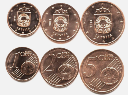 Monede Euro, Eurocenti - Letonia, set 3 monede 2014: 1,2,5 centi, UNC