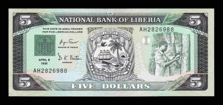 Liberia - Liberia 5 Dolari 1991, necirculata