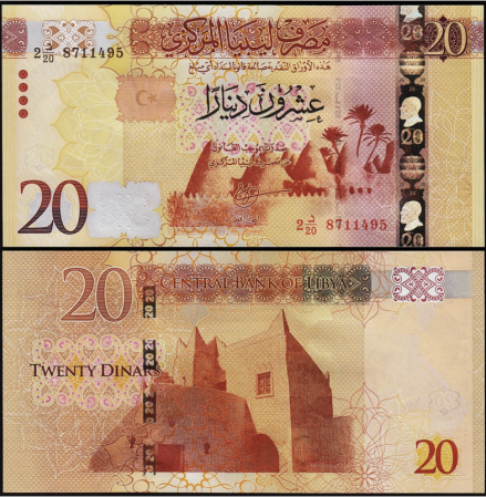 Bancnote Africa - Libia 20 Dinari 2016, filigran Omar El Mukhtar, necirculata