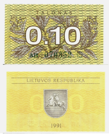 Bancnote Europa - Lituania 0.1 Talonas 1991, necirculata