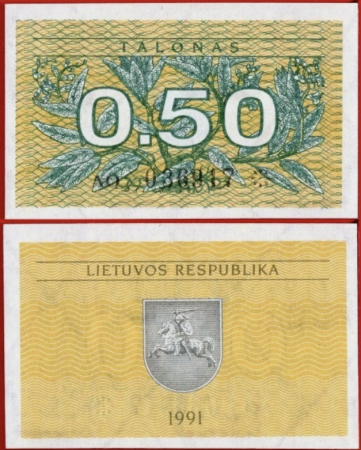 Bancnote Europa - Lituania 0.5 Talonas 1991, necirculata