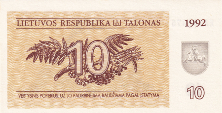 Lituania, 10 Talonas 1992, aproape necirculata [1]