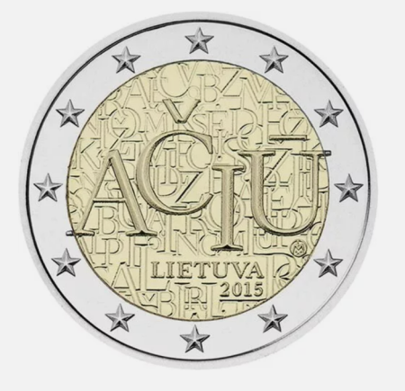 Lituania - Lituania 2 euro 2015, Limba Lituaniana (Aciu = Multumesc), UNC