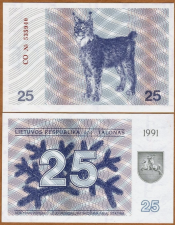 Bancnote Europa - Lituania 25 Talonas 1991, necirculata
