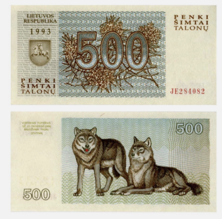 Lituania - Lituania 500 Talonas 1993 (revers: lupi), necirculata